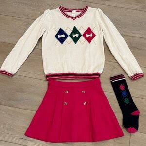 Bundle: Girls Argyle Sweater, Pink Skirt, and matching Socks